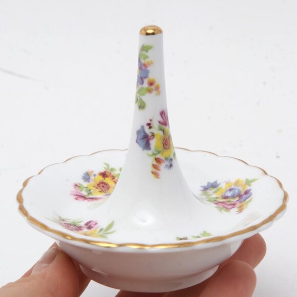 Vintage Bone China Ring Holder Dish Jewelry Floral Canada White Pink Gold 80s - Picture 2 of 8